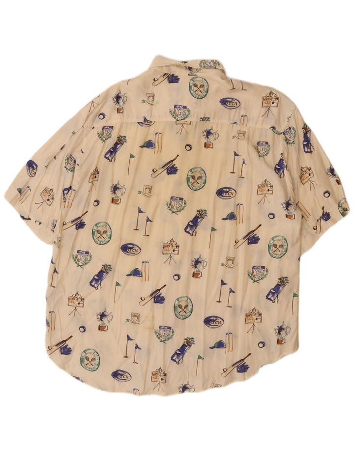 BARONI Mens Graphic Short Sleeve Shirt Large Off White Viscose