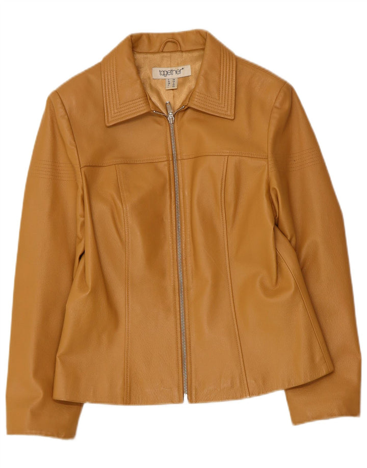 TOGETHER Womens Leather Jacket UK 8 Small  Beige Leather