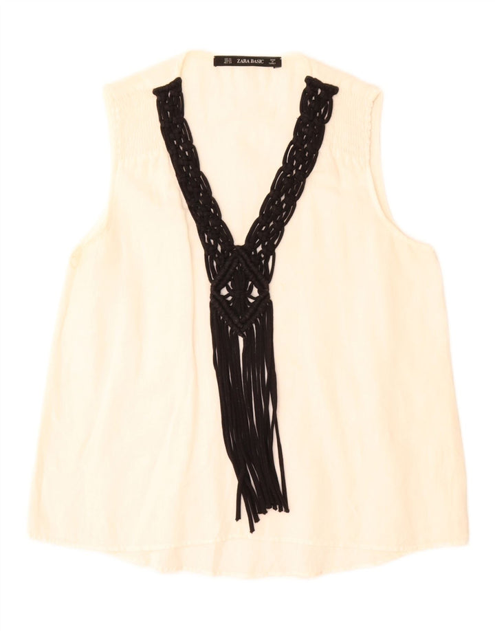 Zara Womens Sleeveless Blouse Top UK 6 XS White