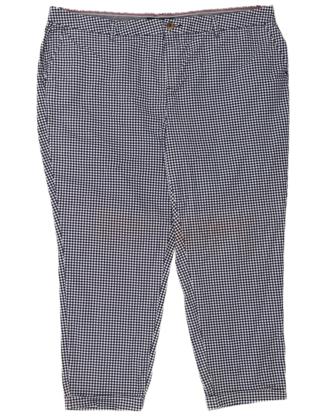 TOMMY HILFIGER Mens Cropped Trousers US 22 3XL W46 L27 Navy Blue Gingham