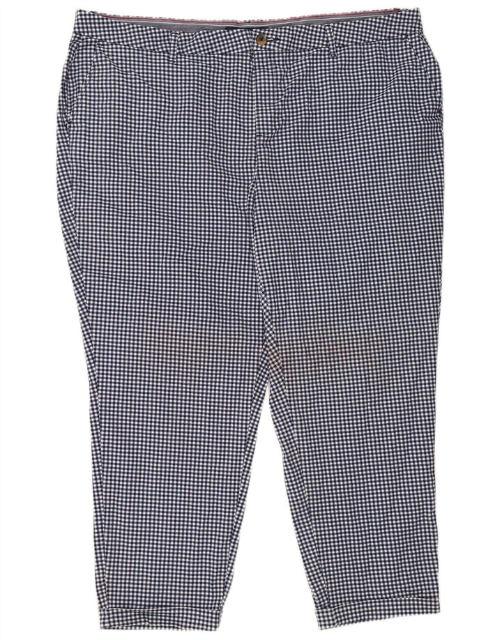 TOMMY HILFIGER Mens Cropped Trousers US 22 3XL W46 L27 Navy Blue Gingham