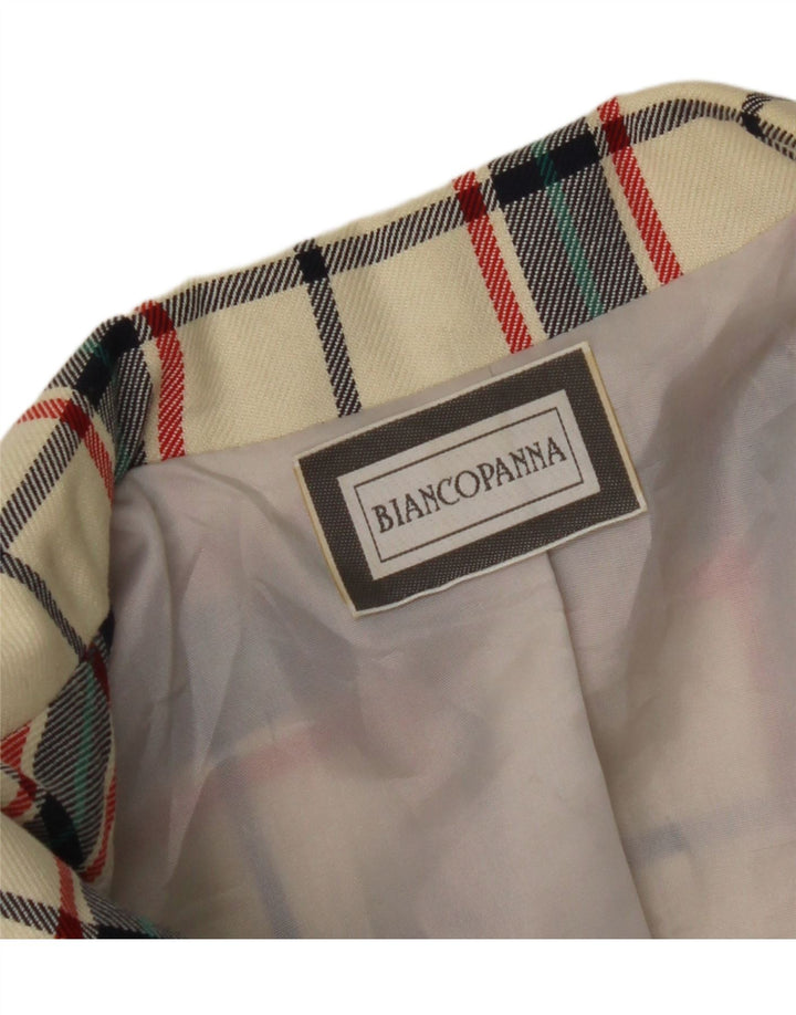 VINTAGE Womens 2 Button Blazer Jacket UK 12 Medium Off White Check