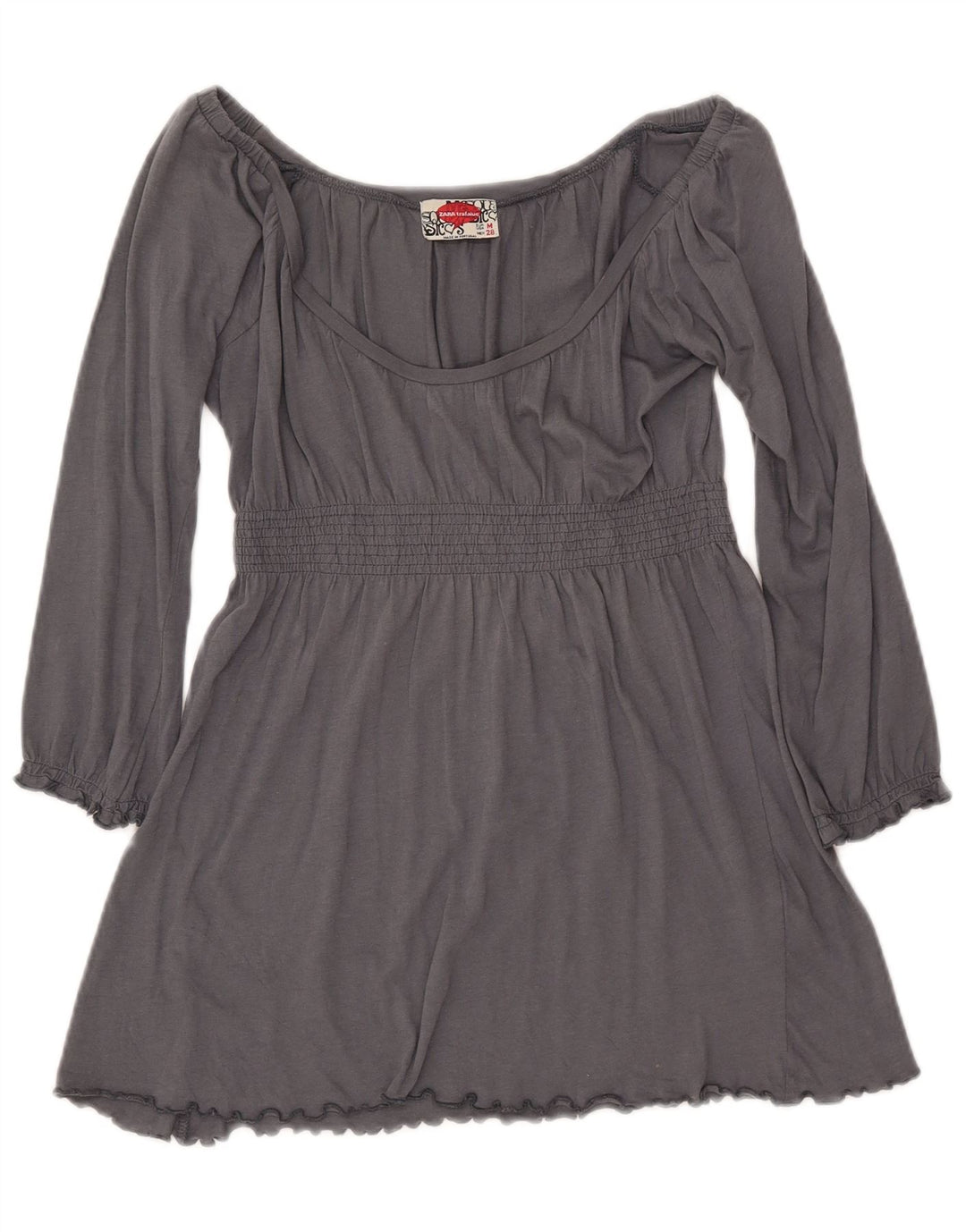 ZARA Womens Trafaluc 3/4 Sleeve Blouse Top UK 12 Medium Grey Cotton