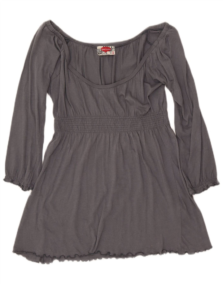 ZARA Womens Trafaluc 3/4 Sleeve Blouse Top UK 12 Medium Grey Cotton