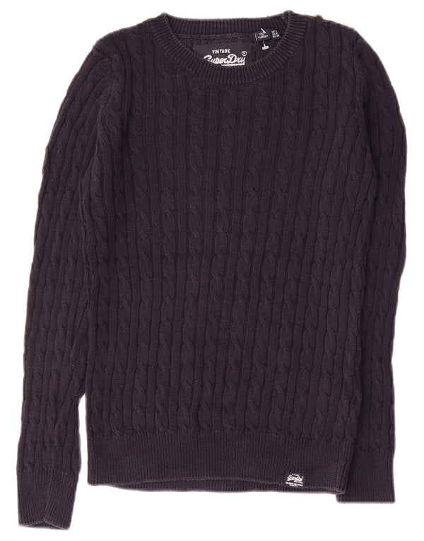 SUPERDRY Womens Crew Neck Jumper Sweater UK 8 Small  Navy Blue Cotton