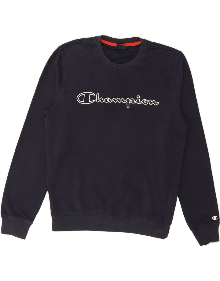 CHAMPION Mens Graphic Sweatshirt Jumper Medium Navy Blue Cotton Vintage Champion and Second-Hand Champion from Messina Hembry 