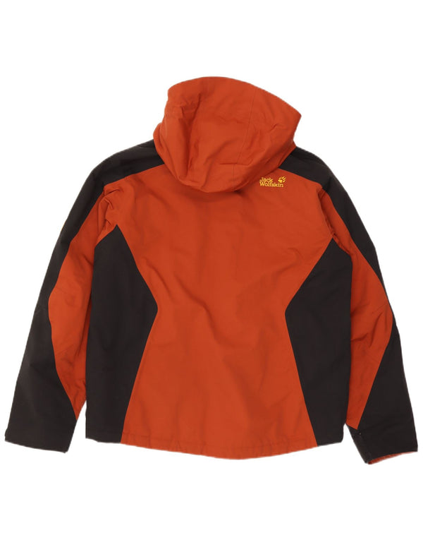Jack Wolfskin Mens Hooded Windbreaker Jacket UK 38 Medium Brown Colourblock