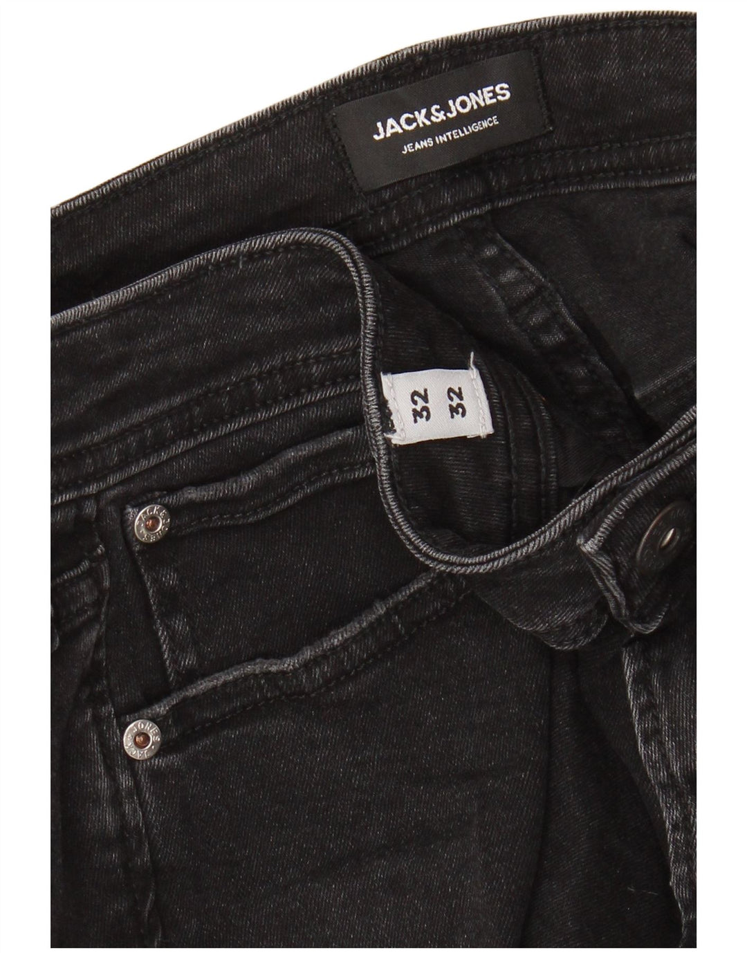Jack & Jones Mens Distressed Skinny Jeans W32 L32 Black Cotton