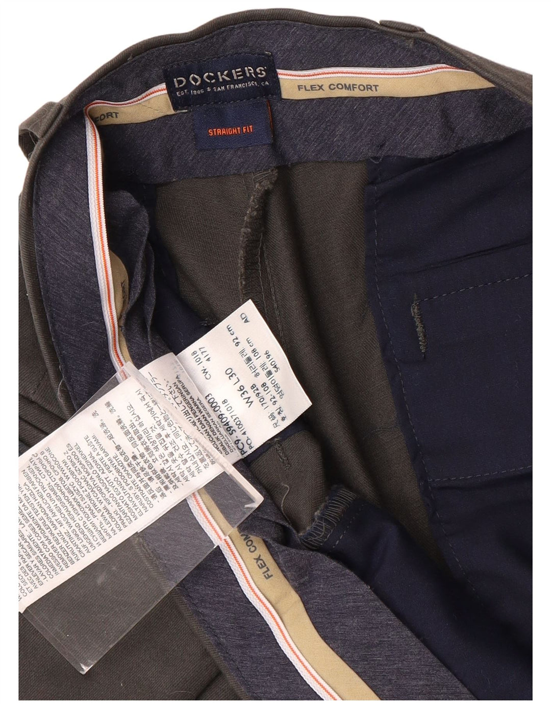 DOCKERS Mens Comfort Fit Straight Chino Trousers W36 L30 Grey Cotton