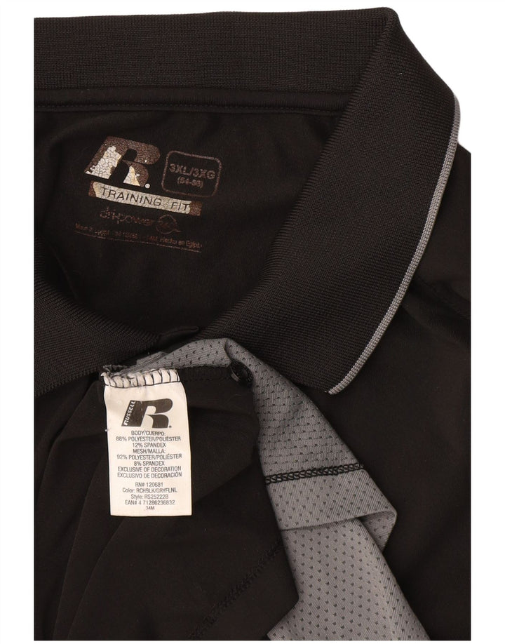 RUSSELL ATHLETIC Mens Dri-Power Polo Shirt UK 54/56 3XL Black Colourblock