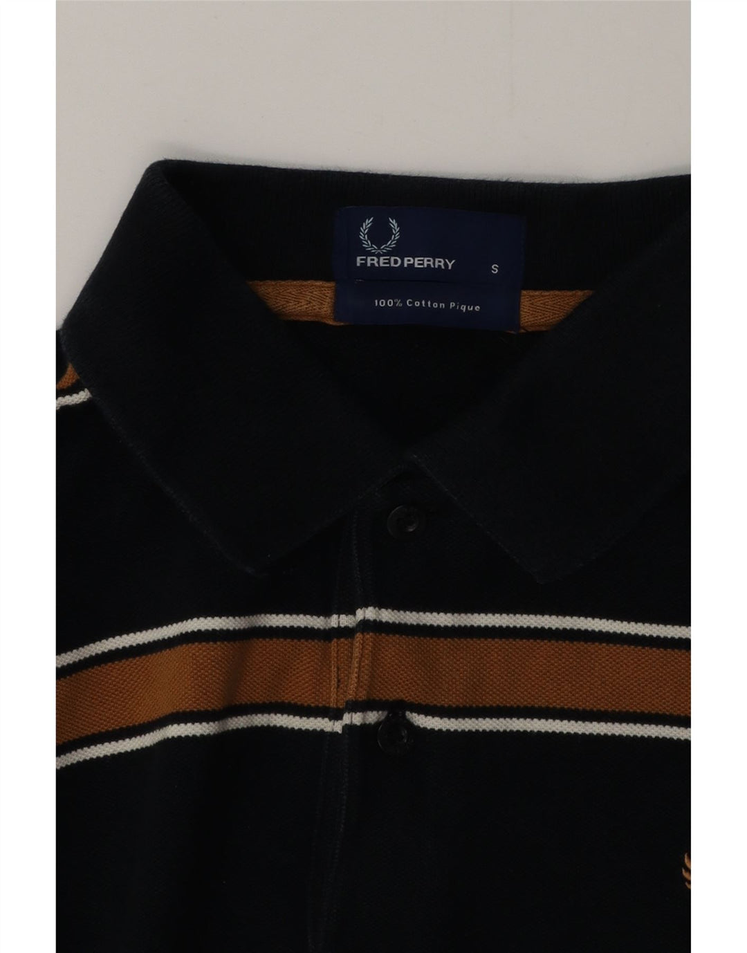 FRED PERRY Mens Polo Shirt Small Black Striped Cotton