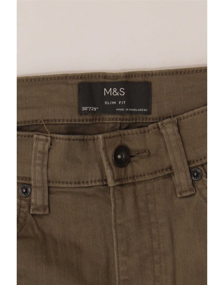 Marks & Spencer Mens Slim Jeans W30 L29 Khaki Cotton
