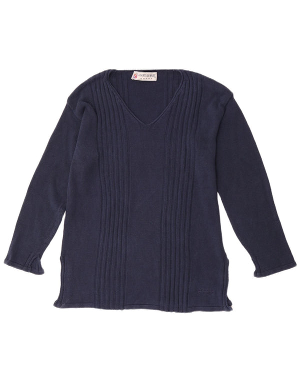 Armata Di Mare Womens V-Neck Jumper Sweater IT 46 Large Navy Blue Cotton