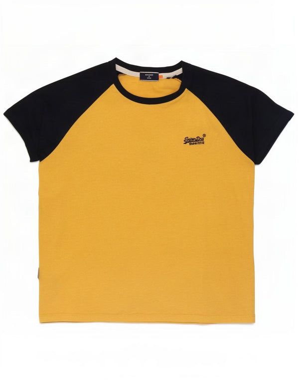 Superdry Mens T-Shirt Top Large Yellow Colourblock Cotton