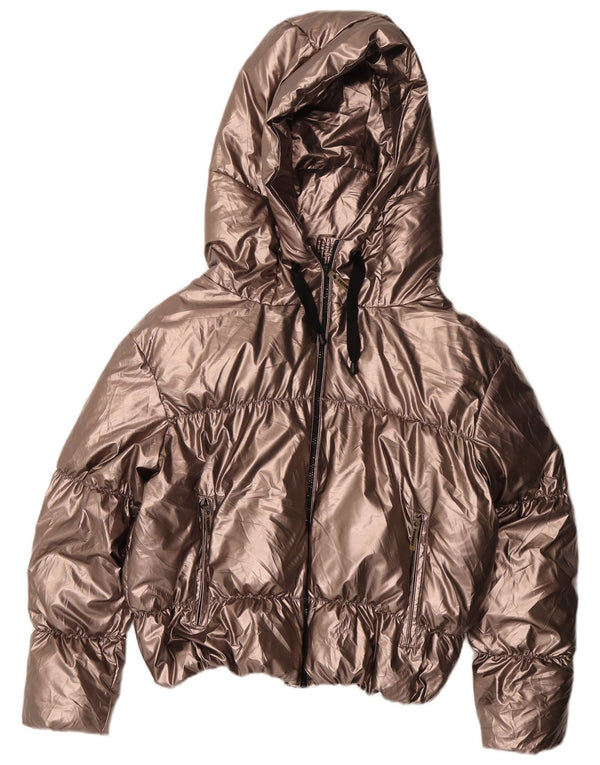 Carrera Womens Crop Hooded Padded Jacket UK 14 Medium Gold Polyester