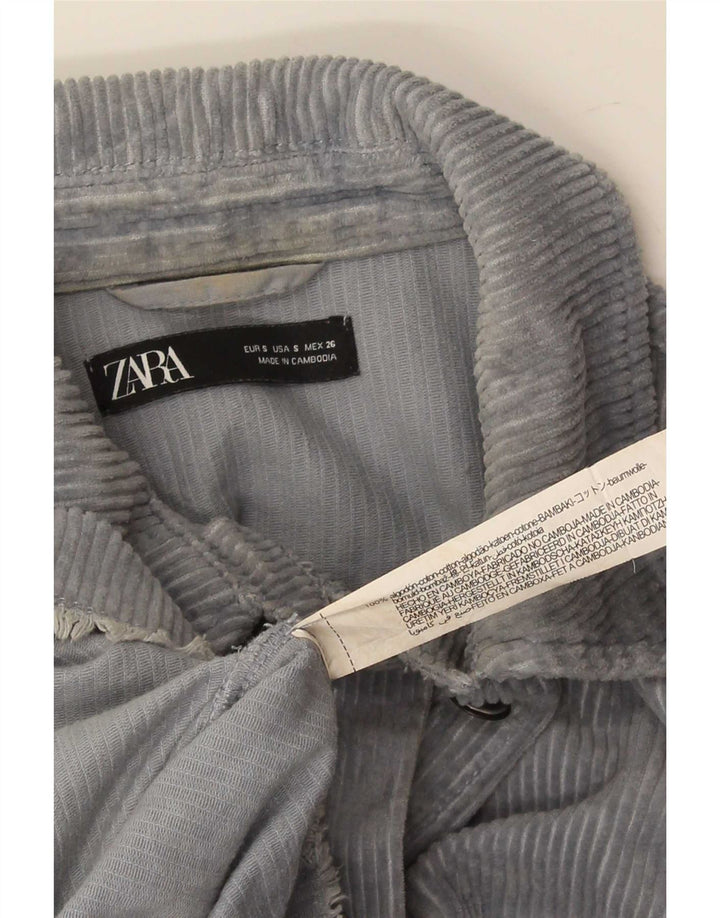 Zara Womens Oversized Corduroy Jacket UK 10 Small Blue Cotton