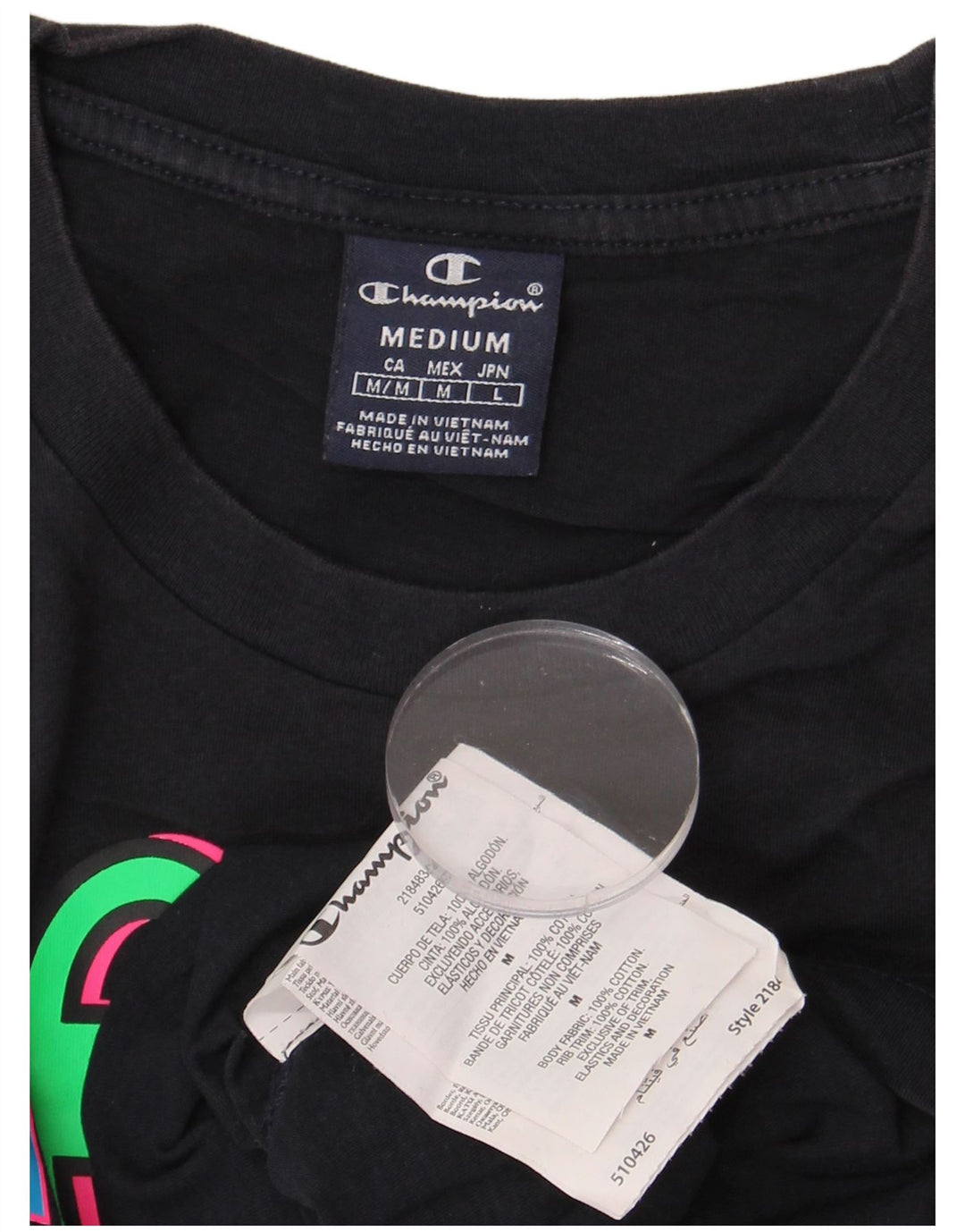 Champion Mens Graphic T-Shirt Top Medium Navy Blue Cotton