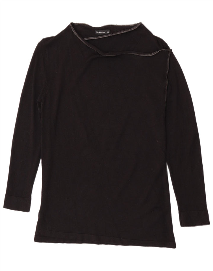 Zara Womens Top Long Sleeve UK 14 Large Black Viscose