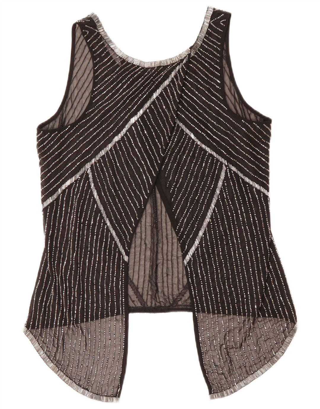 BIBA Womens Sleeveless See Through Top UK 10 Small Black Striped Polyester