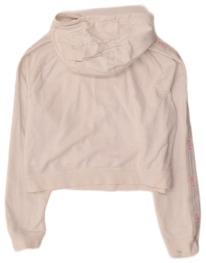 NIKE Womens Oversized Graphic Crop Hoodie Jumper UK 10 Small White