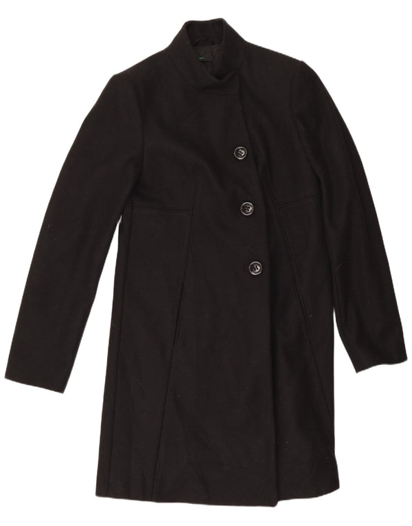 Benetton Womens Overcoat IT 42 Medium Black Wool