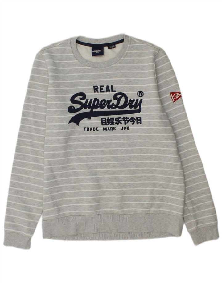 Superdry Womens Graphic Sweatshirt Jumper UK 12 Medium Grey Striped Cotton