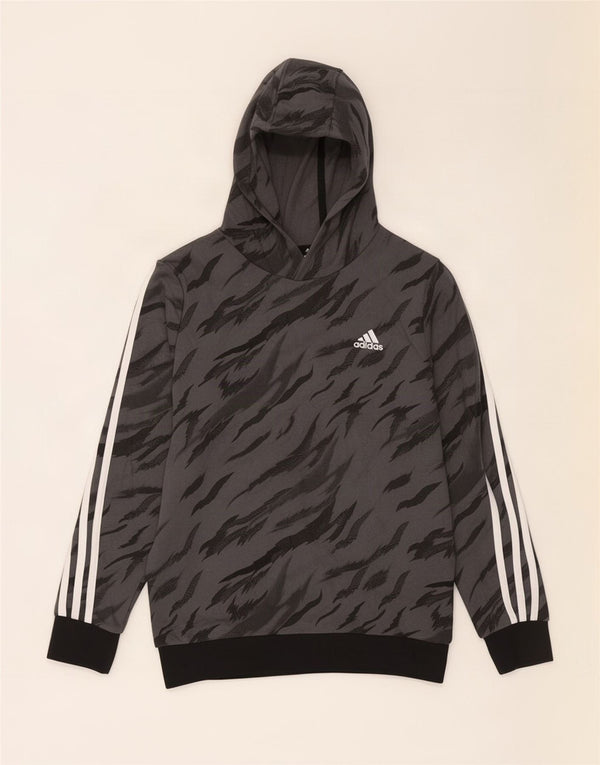 Adidas Boys Hoodie Jumper 13-14 Years Grey Camouflage Cotton