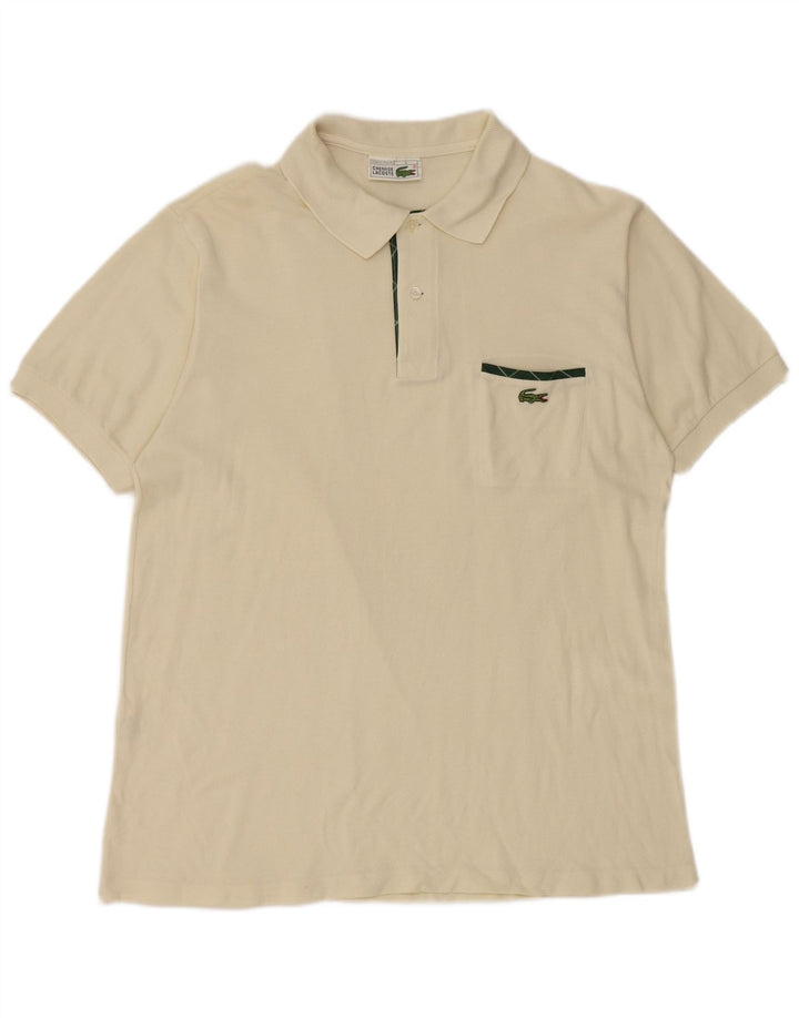 LACOSTE Mens Polo Shirt Size 4 Medium Off White Cotton
