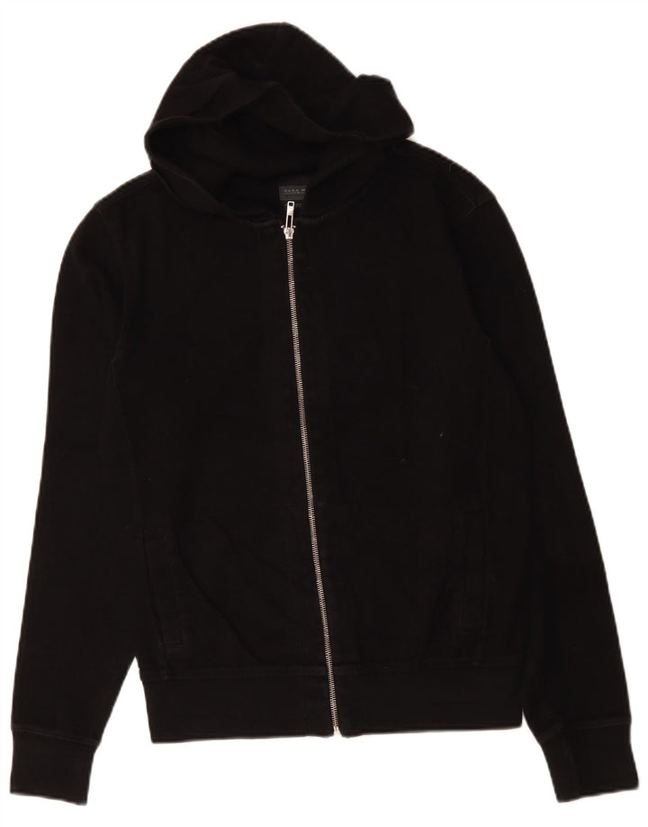 Zara Mens Zip Hoodie Sweater Medium Black Cotton