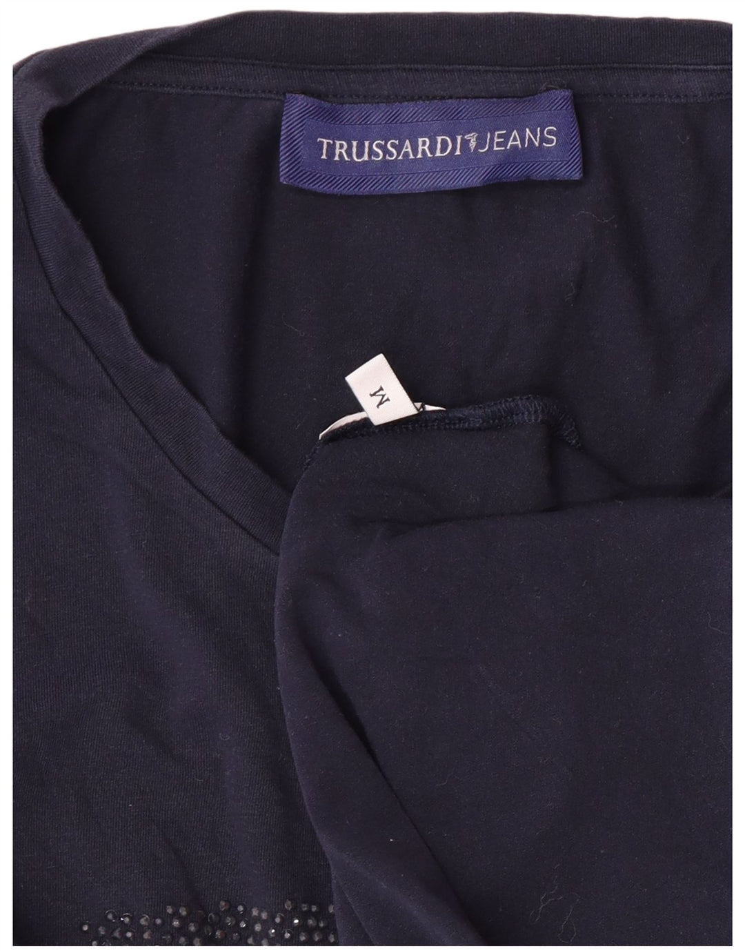TRUSSARDI JEANS Womens Graphic T-Shirt Top UK 12 Medium Navy Blue