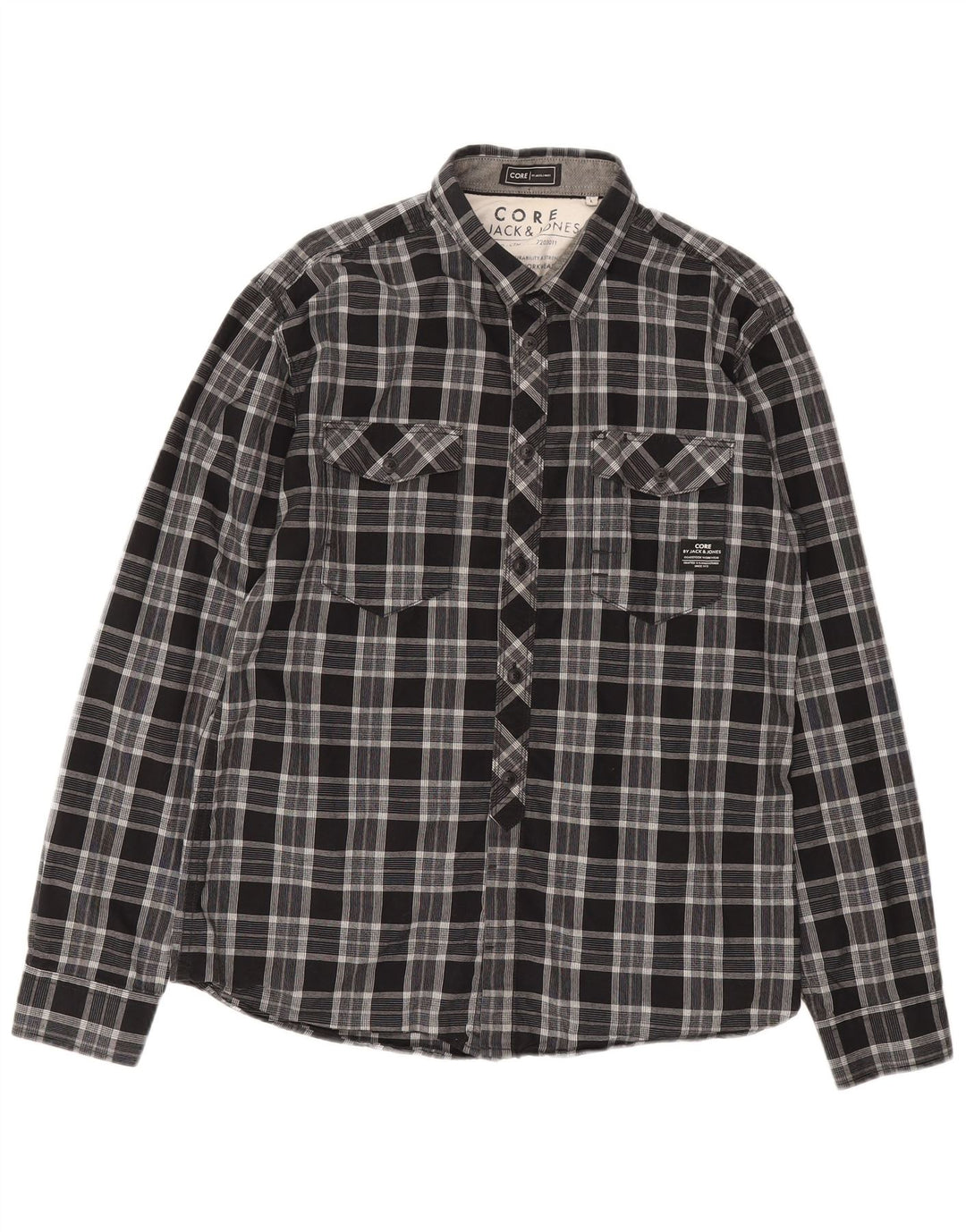 JACK & JONES Mens Core Flannel Shirt Large Black Check Cotton