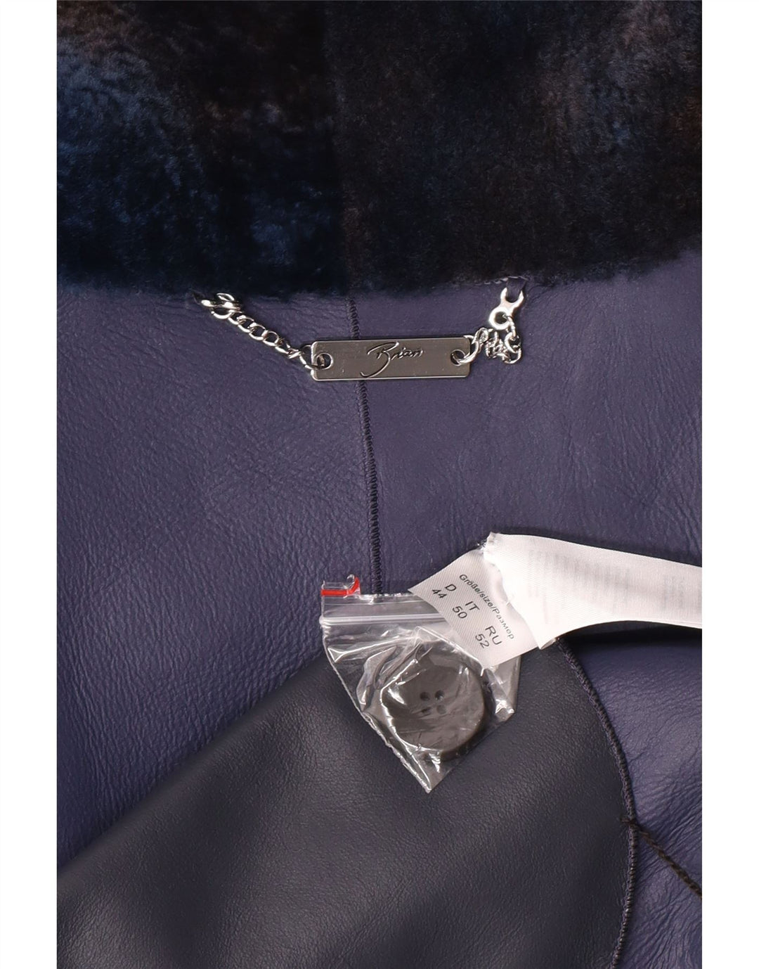 VINTAGE Womens Oversized Fur Jacket IT 50 XL Navy Blue Lambskin