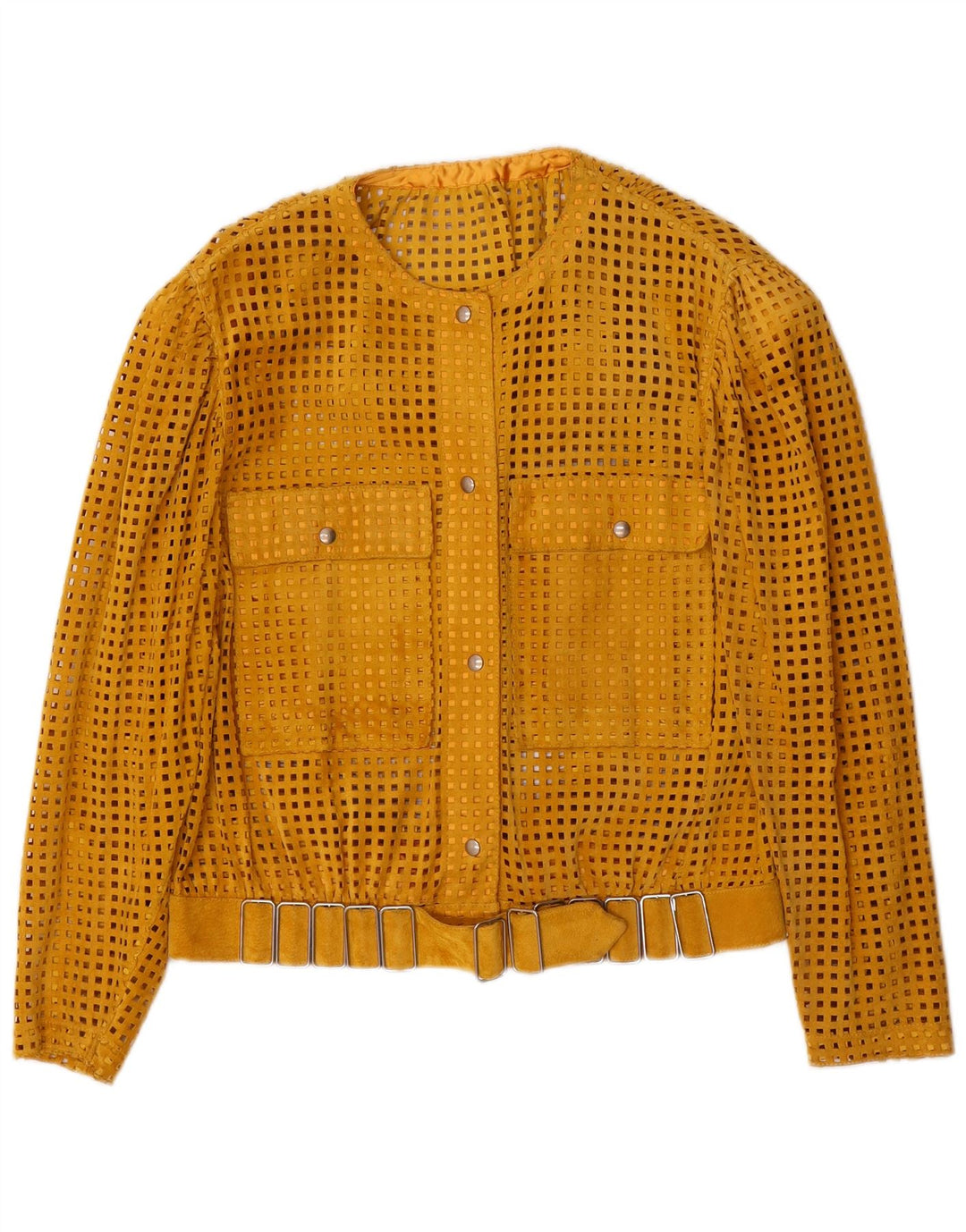 VINTAGE Womens See Through Suede Jacket UK 14 Medium Yellow Leather