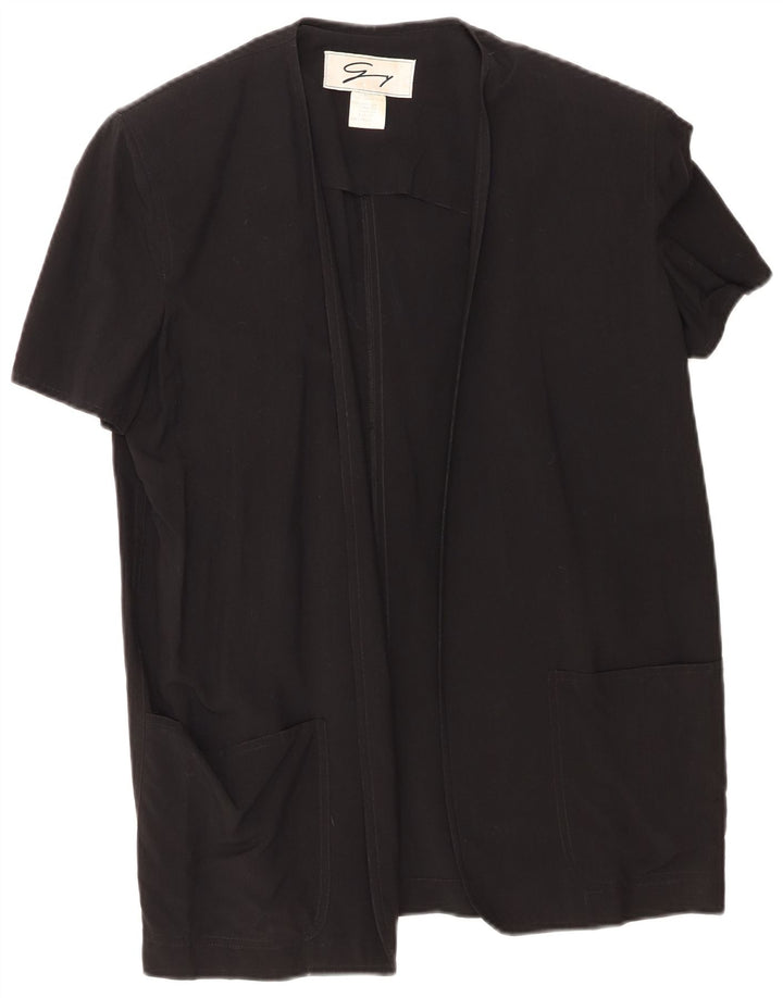 GENNY Womens Longline Short Sleeve Blazer Jacket US 8 Medium Black Viscose