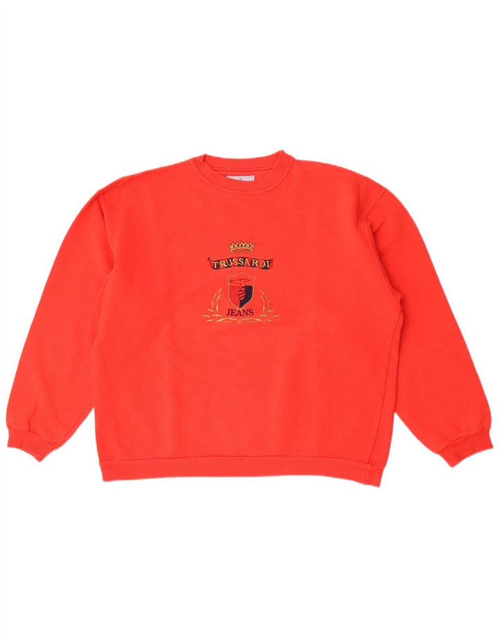 Trussardi Jeans Mens Graphic Sweatshirt Jumper Medium Red Cotton