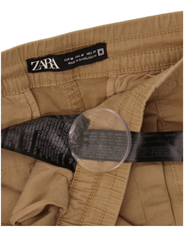 ZARA Mens Straight Cropped Trousers Medium W31 L26 Beige Cotton