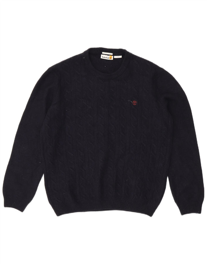 TIMBERLAND Mens Crew Neck Jumper Sweater Large Navy Blue Wool