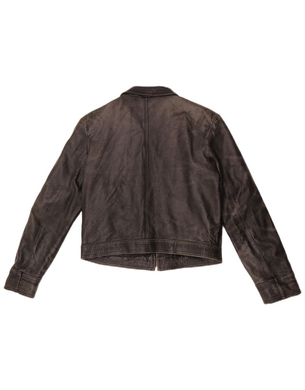 Vintage Womens Crop Leather Jacket UK 14 Medium Black Leather
