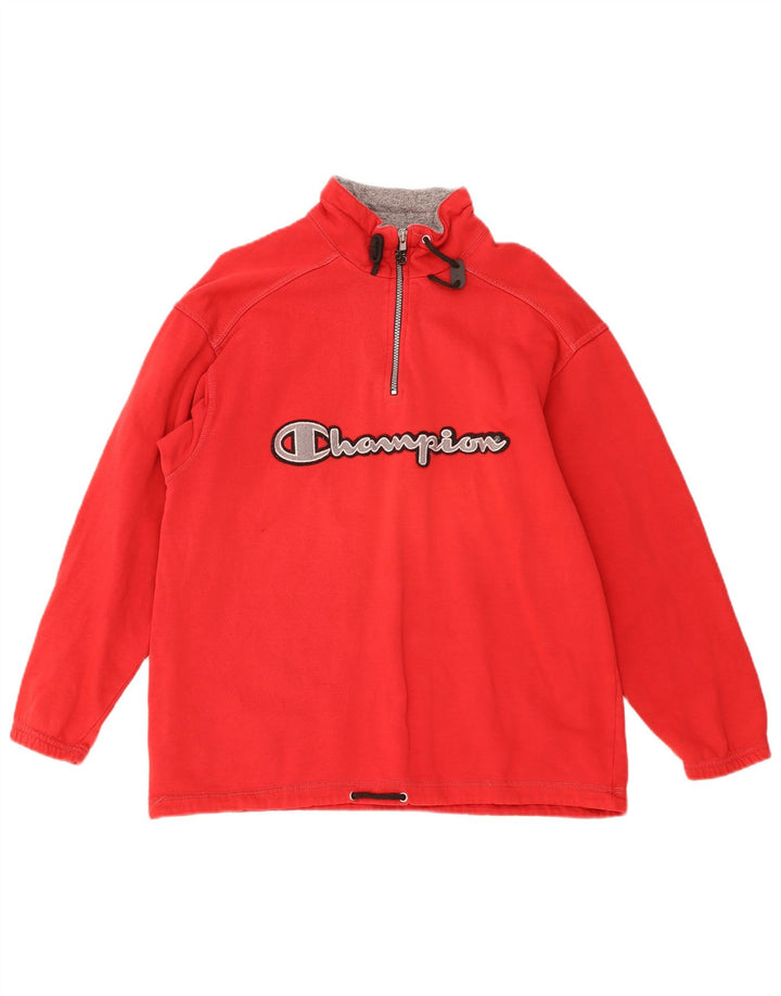 Champion Mens Graphic Zip Neck Sweatshirt Jumper Small Red