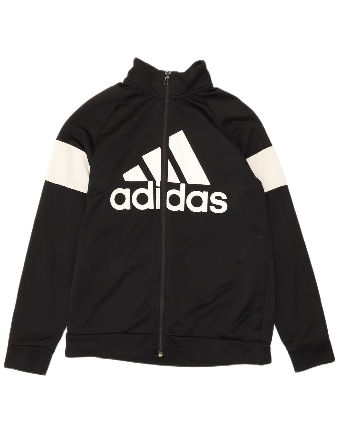 ADIDAS Boys Graphic Tracksuit Top Jacket 14-15 Years Black Colourblock