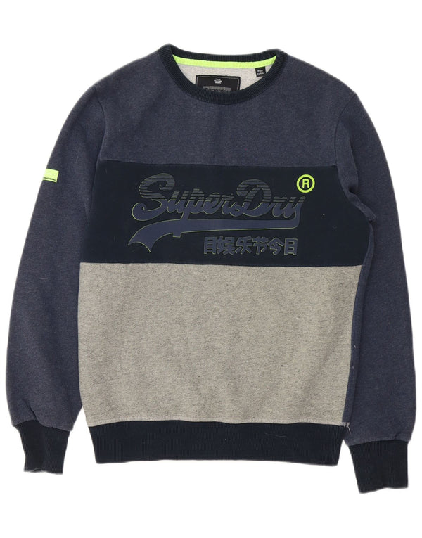 Superdry Mens Graphic Sweatshirt Jumper Medium Navy Blue Colourblock Cotton