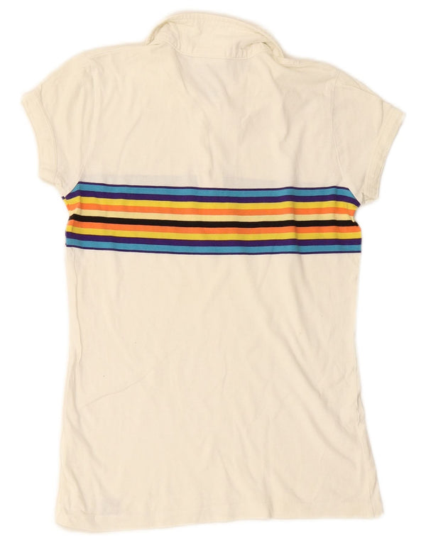 CARHARTT Womens Polo Shirt UK 8 Small White Striped Cotton