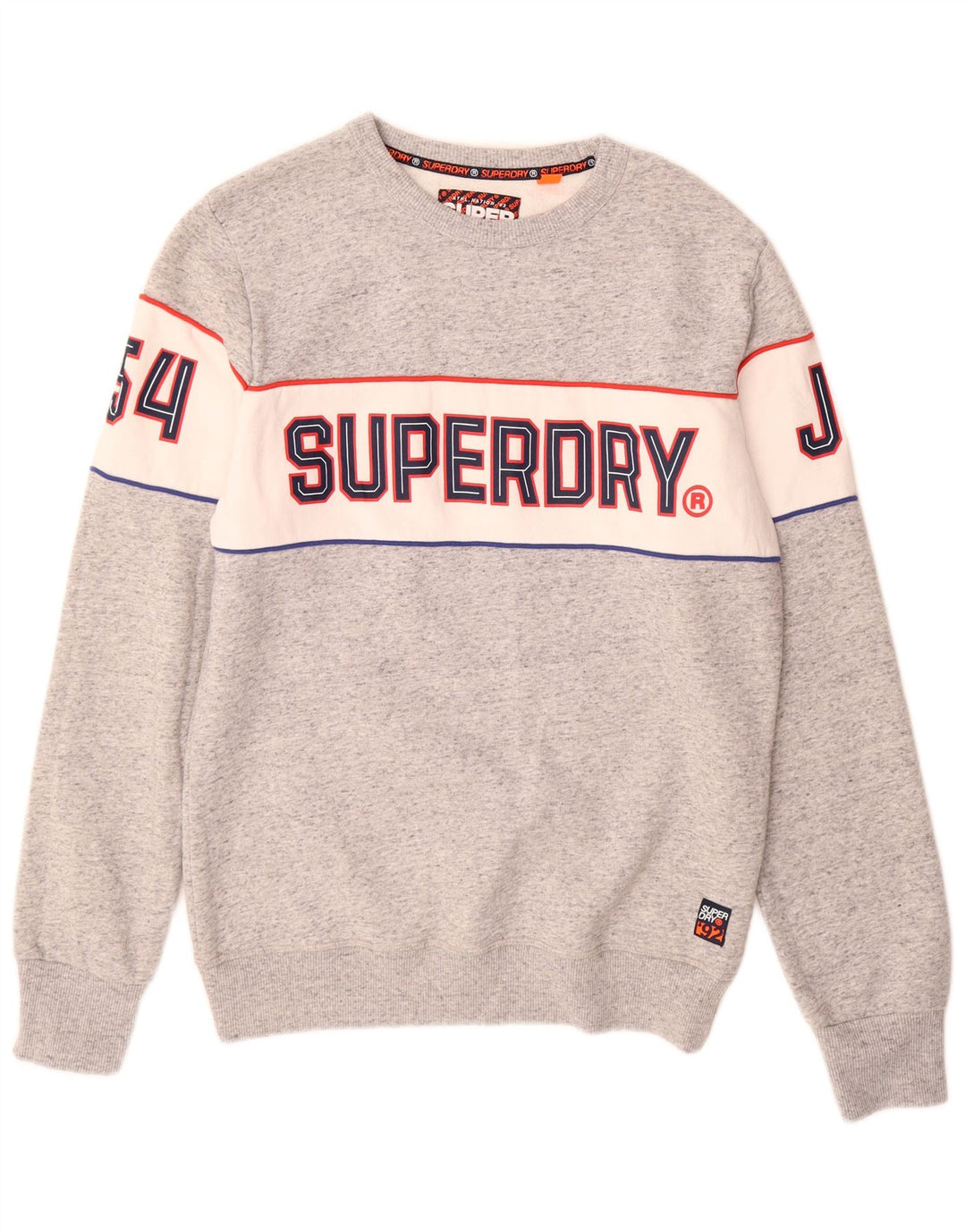 SUPERDRY Mens Graphic Sweatshirt Jumper Large Grey Colourblock Cotton