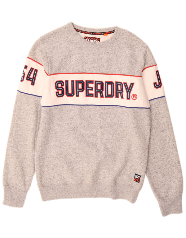 SUPERDRY Mens Graphic Sweatshirt Jumper Large Grey Colourblock Cotton