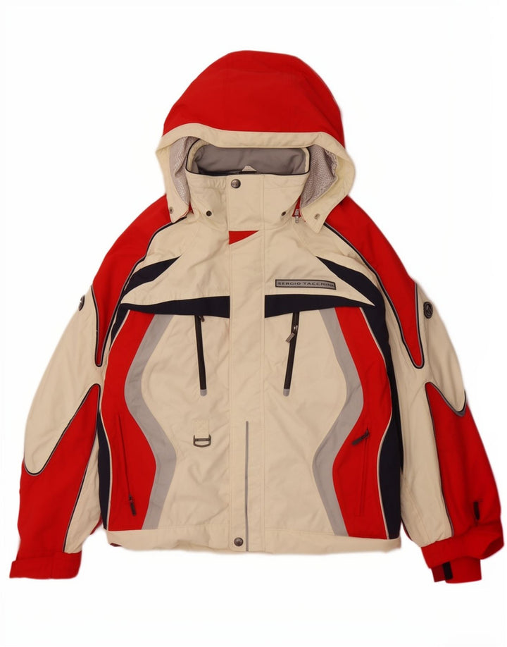 Sergio Tacchini Mens Hooded Windbreaker Jacket Medium White Colourblock