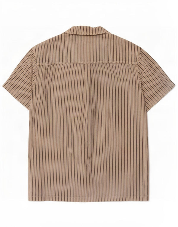 Lee Mens Short Sleeve Shirt Medium Beige Pinstripe Cotton