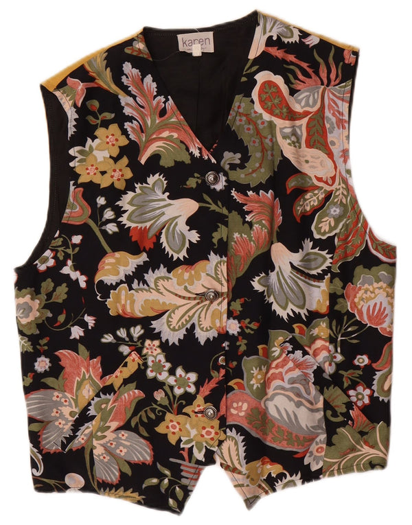 VINTAGE Womens Waistcoat UK 14 Medium Multicoloured Floral Acetate