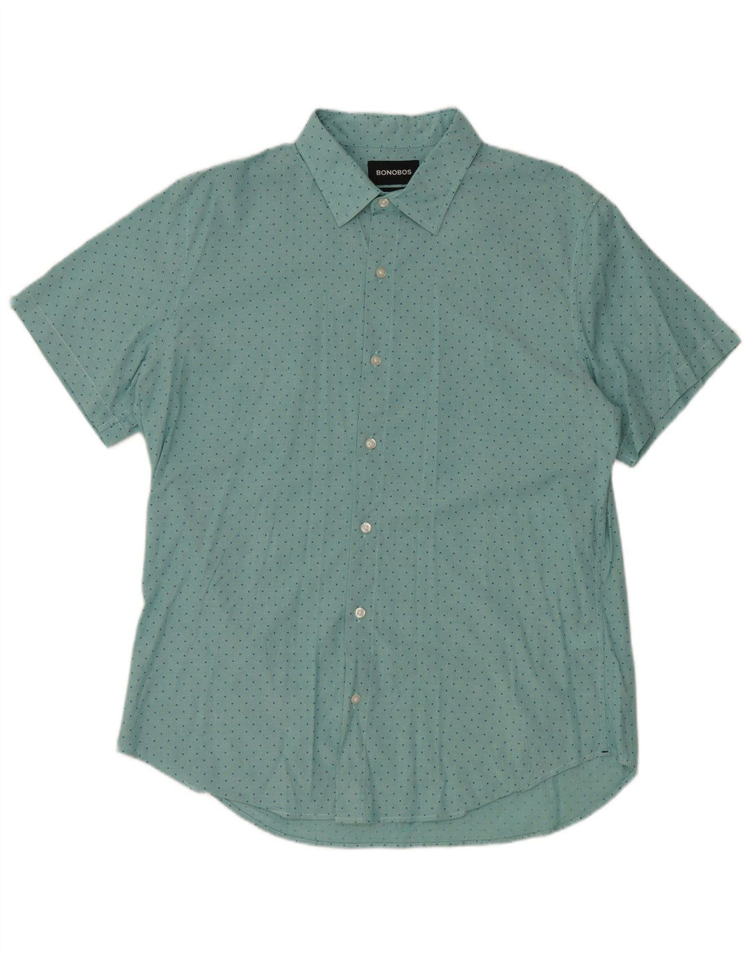 BONOBOS Mens Short Sleeve Slim Fit Shirt Large Blue Polka Dot Cotton