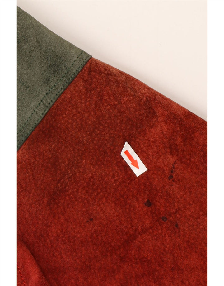 VINTAGE Mens Loose Fit Suede Bomber Jacket UK 38 Medium Red Colourblock