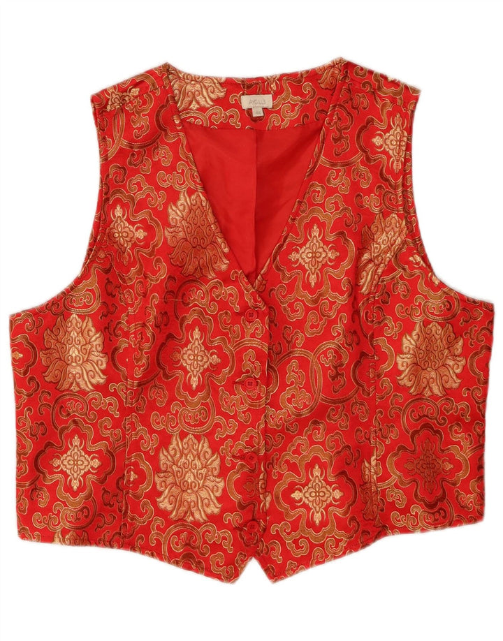 VINTAGE Womens Waistcoat IT 46 Large Red Paisley Polyester